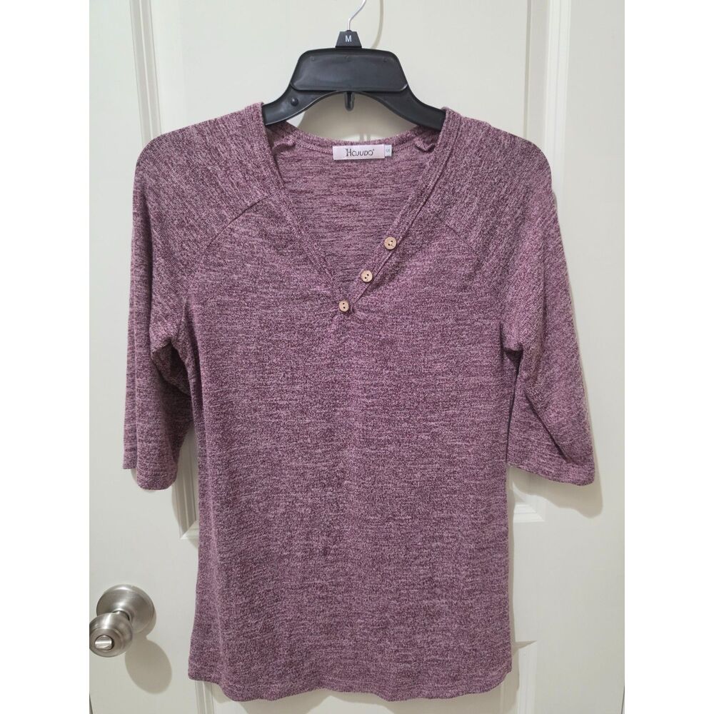 Women's V-Neck Henley Purple Maroon Size Small